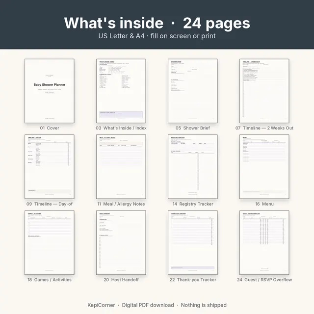 Baby Shower Planner printable page preview