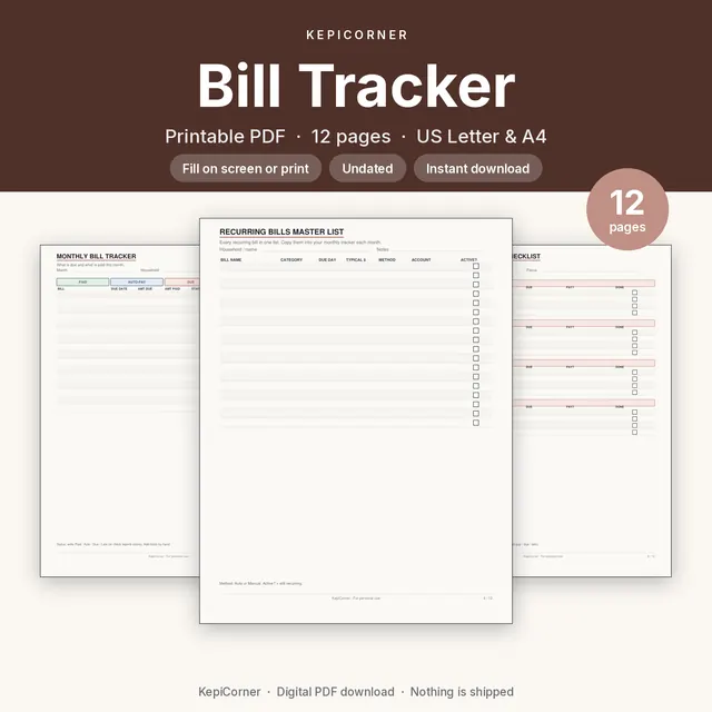 Bill Tracker printable PDF cover