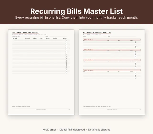 Bill Tracker printable – master list calendar (image 3 of 10)