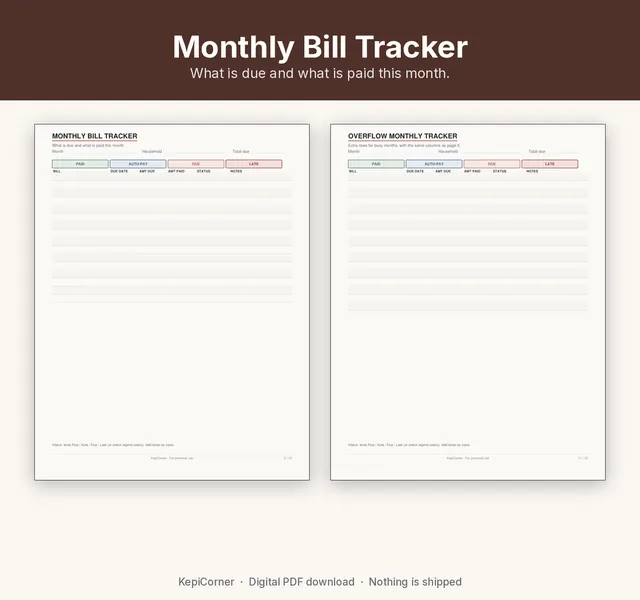 Bill Tracker printable – calendar status legend (image 4 of 10)