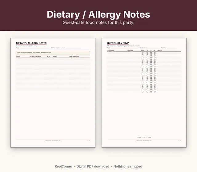 Birthday Party Planner printable – guest allergy (image 5 of 10)