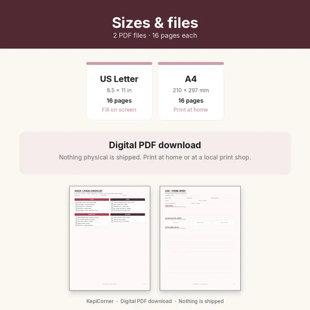 Birthday Party Planner printable – size file matrix (image 8 of 10)