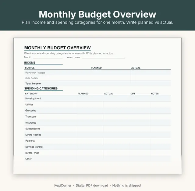 Budget & Savings Challenge printable page preview