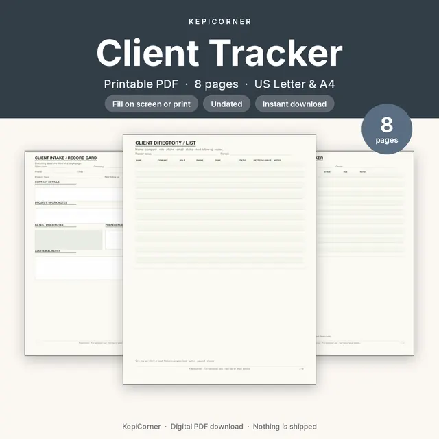 Client Tracker printable PDF cover