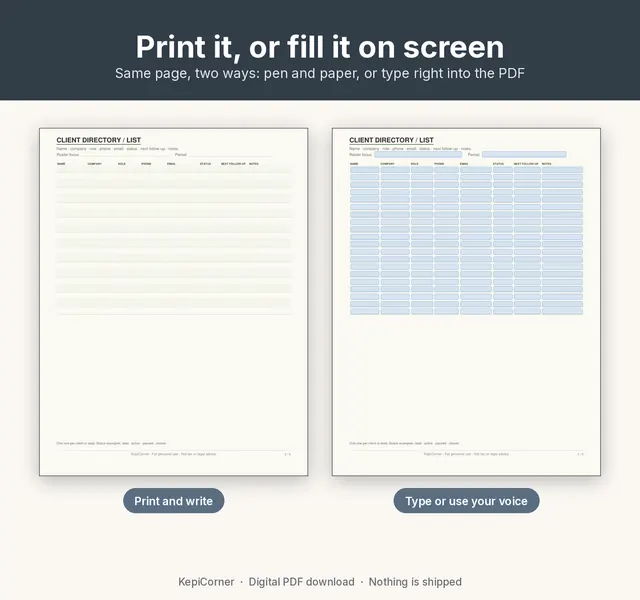 Client Tracker printable page preview