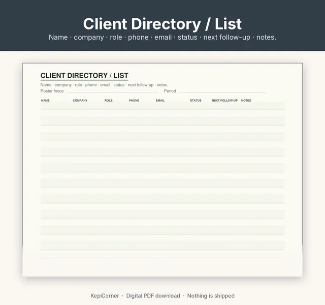 Client Tracker printable – client directory closeup (image 5 of 10)