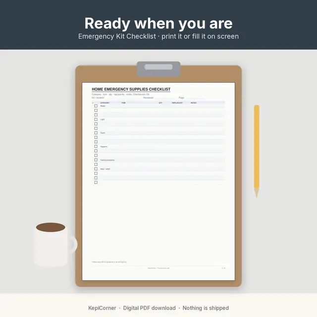 Emergency Kit Checklist printable – lifestyle clipboard desk (image 2 of 10)