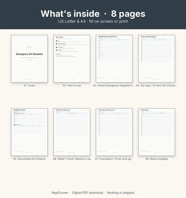 Emergency Kit Checklist printable – page map collage (image 3 of 10)