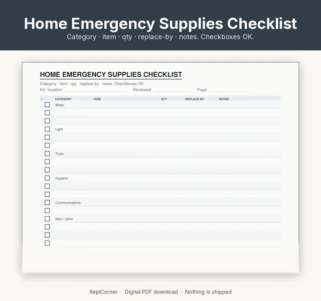 Emergency Kit Checklist printable – home supplies closeup (image 5 of 10)