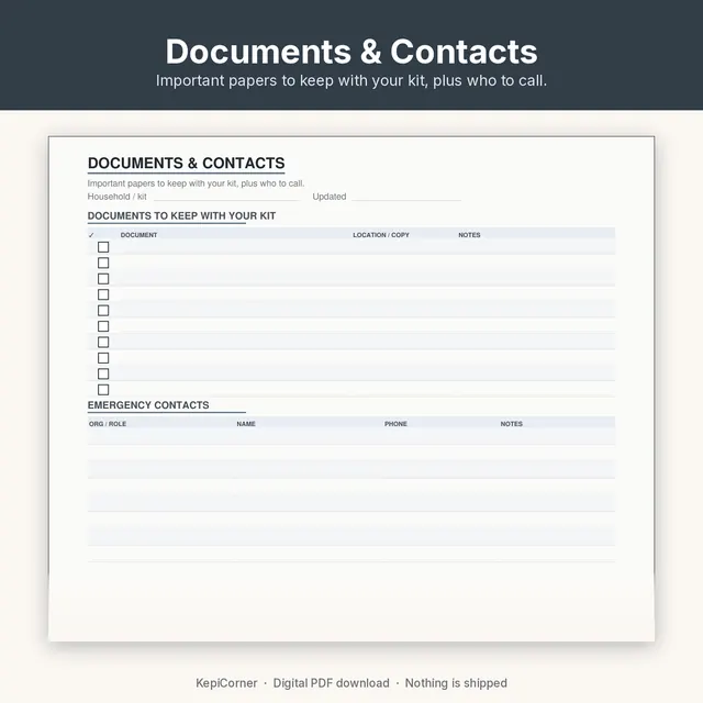 Emergency Kit Checklist printable – gobag documents (image 7 of 10)