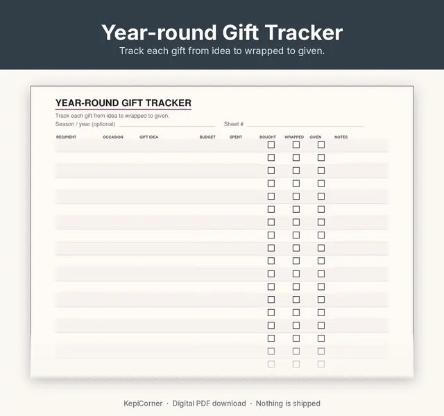 Gift Tracker printable – gift tracker closeup (image 5 of 10)