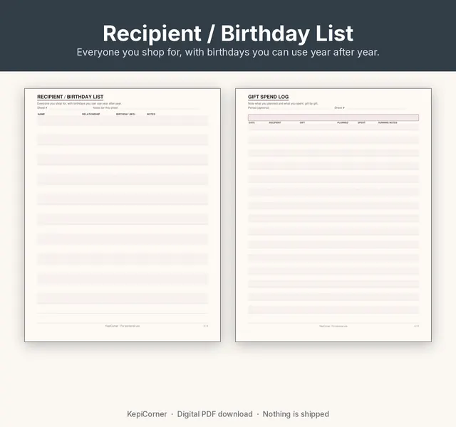 Gift Tracker printable – recipient list (image 8 of 10)