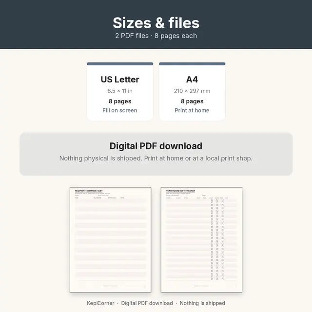 Gift Tracker printable – size file matrix (image 9 of 10)
