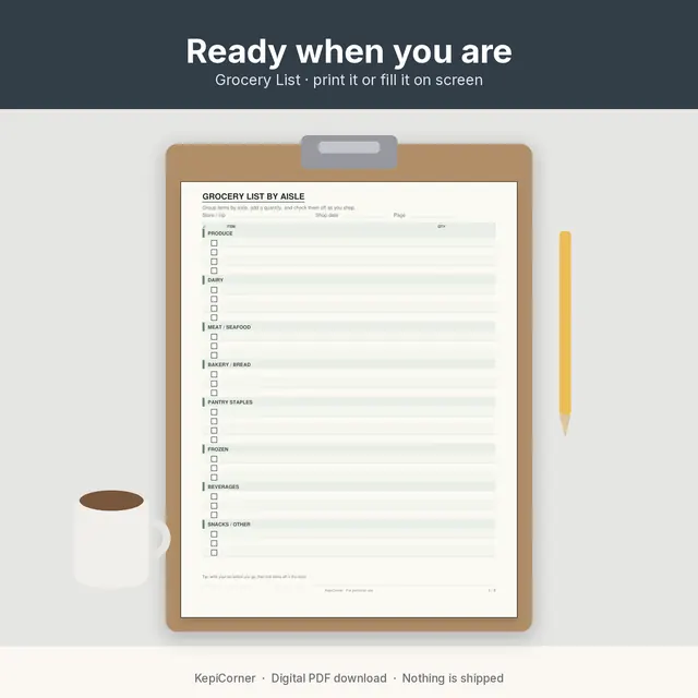 Grocery List printable – lifestyle desk clipboard (image 2 of 10)