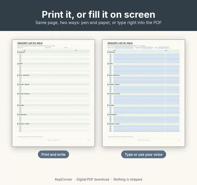 Grocery List printable page preview
