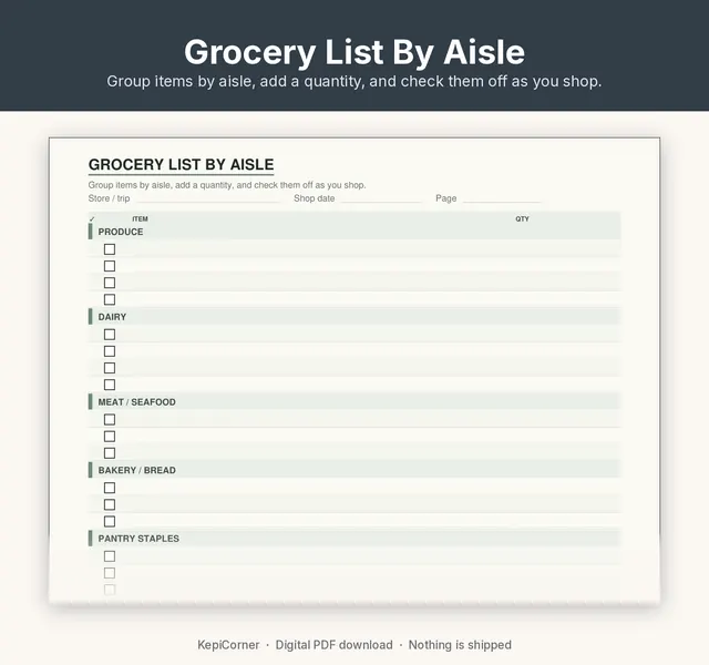 Grocery List printable – categorized checklist closeup (image 5 of 10)
