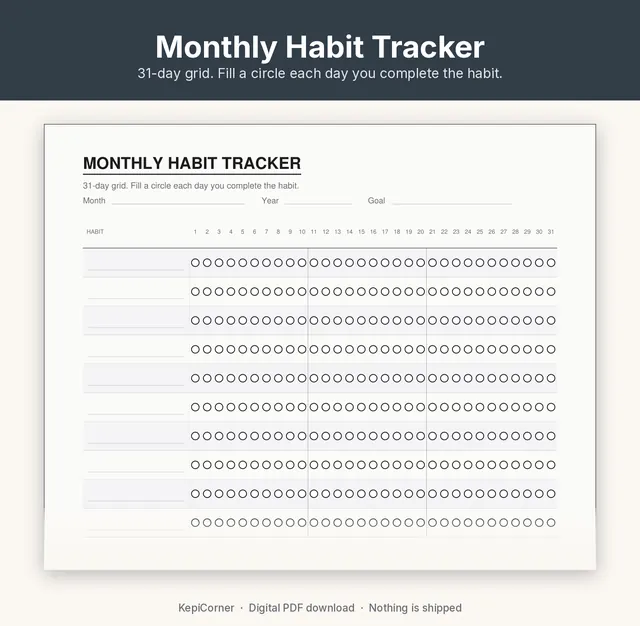 Habit Tracker printable – monthly closeup (image 3 of 6)