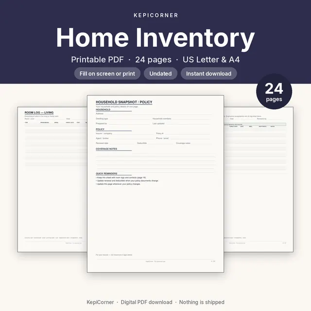 Home Inventory Checklist printable PDF cover