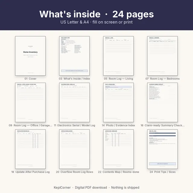 Home Inventory Checklist printable – contents matrix (image 2 of 10)