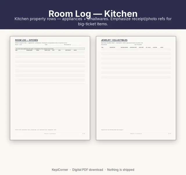 Home Inventory Checklist printable – receipts photo index (image 5 of 10)