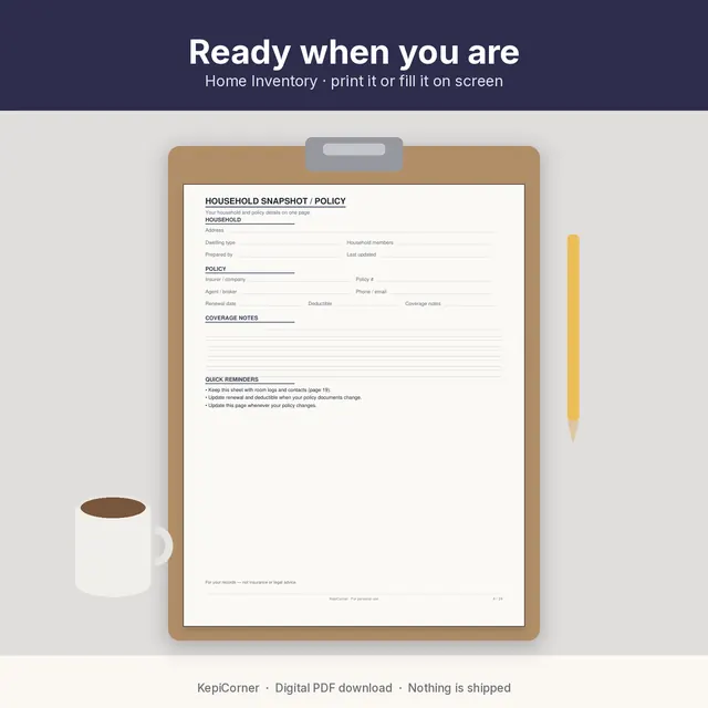 Home Inventory Checklist printable – lifestyle desk (image 7 of 10)