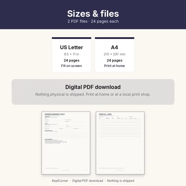 Home Inventory Checklist printable – size file matrix (image 9 of 10)