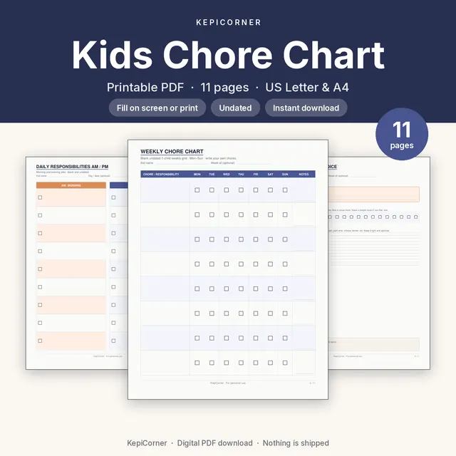 Kids Chore Chart printable PDF cover