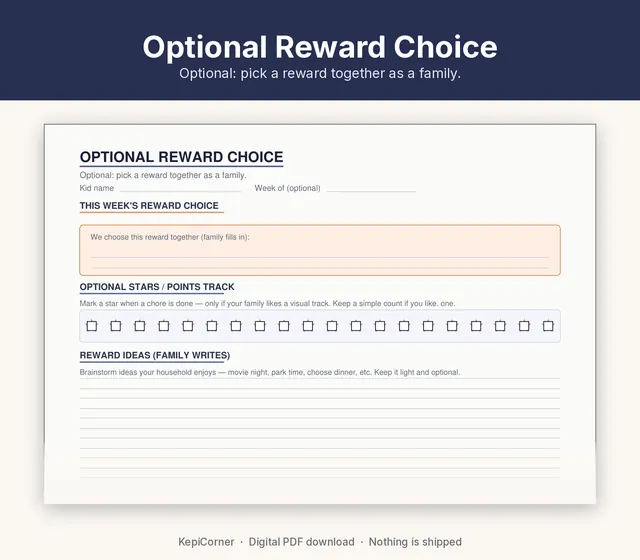 Kids Chore Chart printable – reward choice (image 6 of 10)