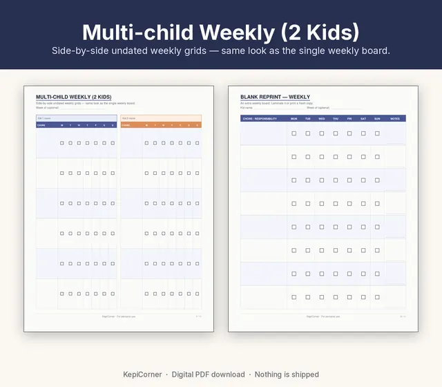 Kids Chore Chart printable – multi child weekly (image 7 of 10)