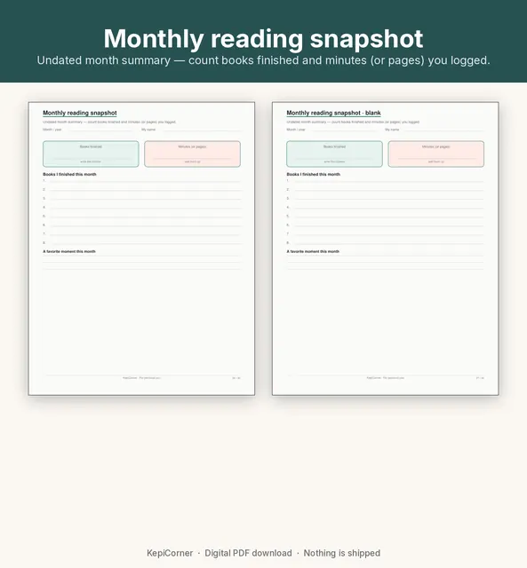 Kids Reading Log printable – monthly snapshot (image 9 of 9)