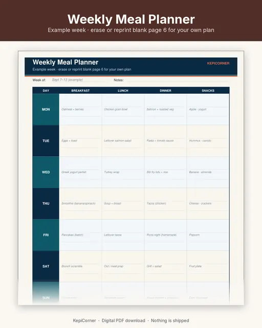 Weekly Meal Planner & Grocery List printable – full page flat (image 2 of 6)
