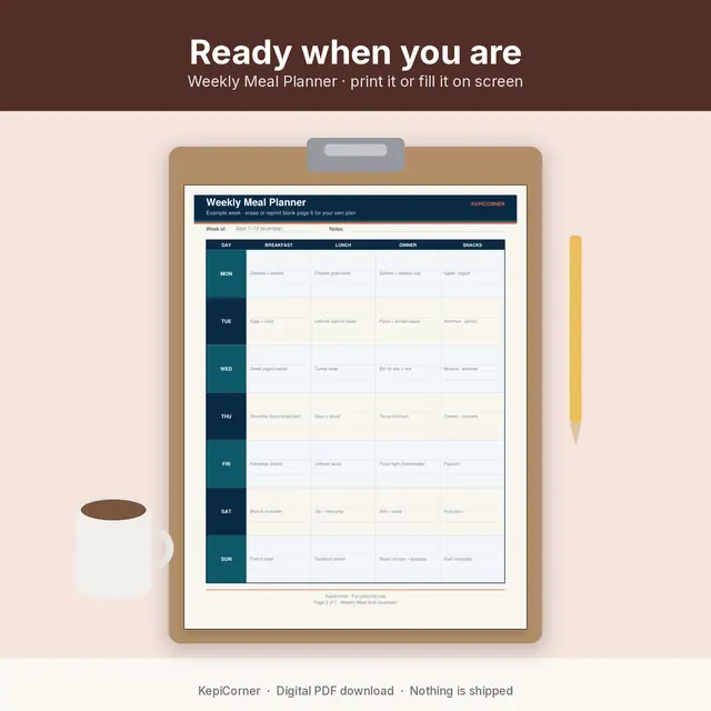 Weekly Meal Planner & Grocery List printable – lifestyle paper shadow (image 4 of 6)