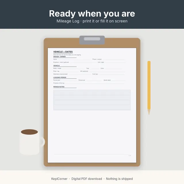 Mileage Log printable – lifestyle clipboard desk (image 2 of 10)