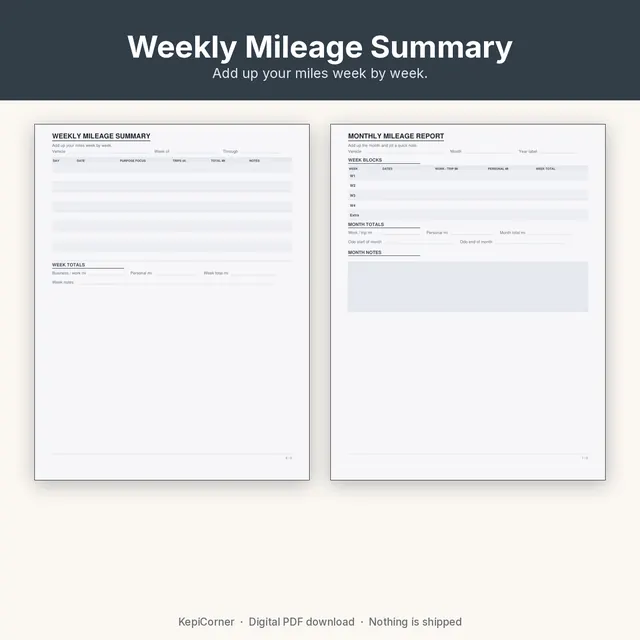 Mileage Log printable – weekly monthly summary (image 7 of 10)