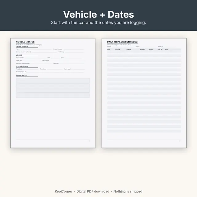 Mileage Log printable – vehicle period header (image 8 of 10)