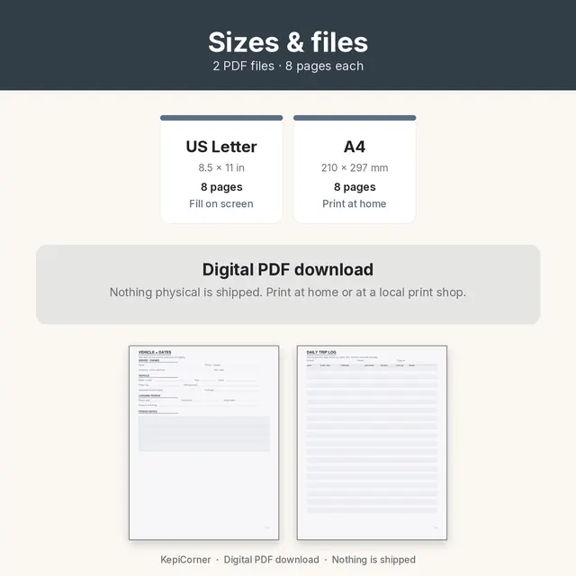 Mileage Log printable – size file matrix (image 9 of 10)