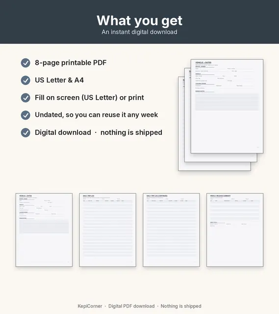 Mileage Log printable – what you receive (image 10 of 10)