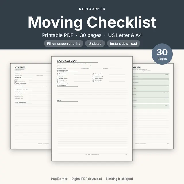 Moving Checklist printable PDF cover