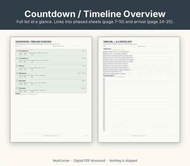 Moving Checklist printable – dashboard timeline (image 10 of 10)