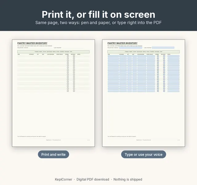 Pantry Inventory Checklist printable page preview