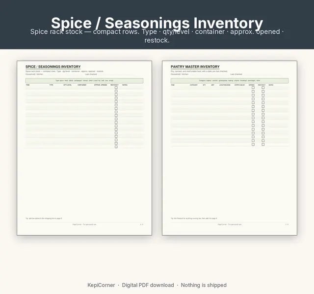 Pantry Inventory Checklist printable – spices expiry (image 7 of 10)