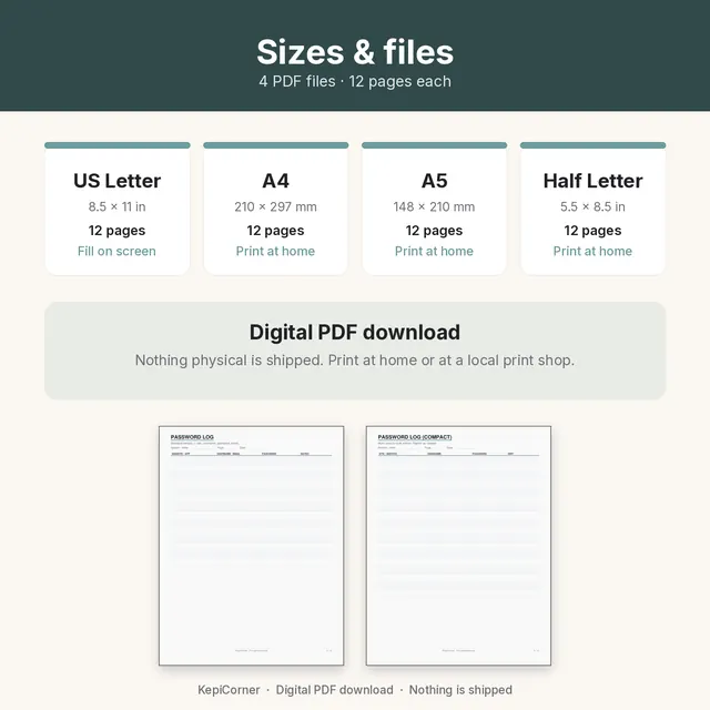 Password Log printable – sizes privacy (image 5 of 6)