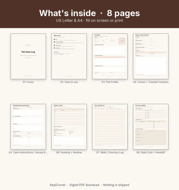 Pet Sitter Info Sheet & Care Log printable – page map collage (image 3 of 10)