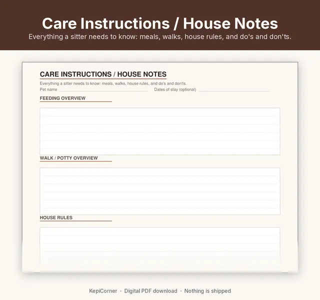 Pet Sitter Info Sheet & Care Log printable – walk log closeup (image 5 of 10)