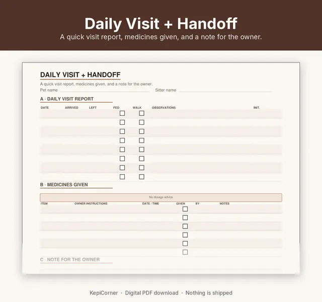 Pet Sitter Info Sheet & Care Log printable – visit meds closeup (image 7 of 10)