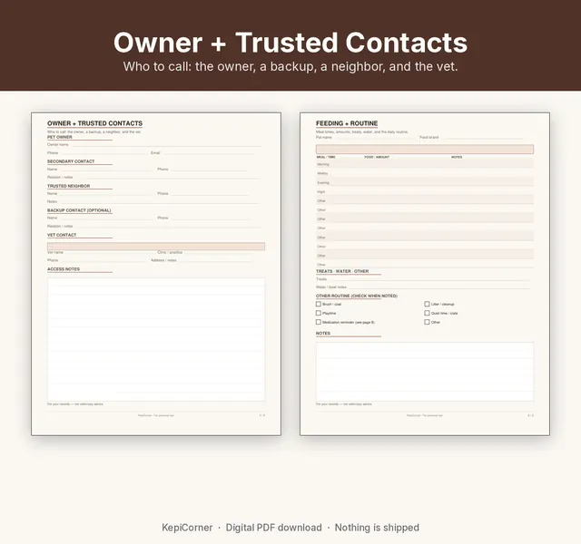 Pet Sitter Info Sheet & Care Log printable – feeding contacts (image 8 of 10)