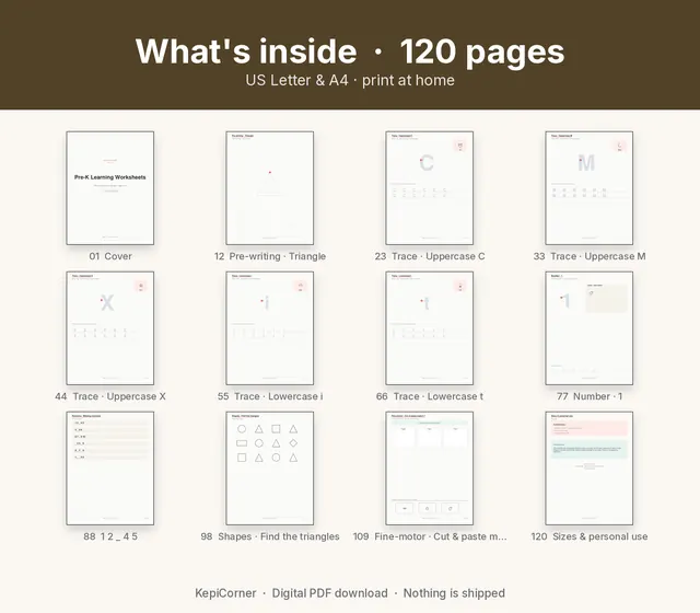 Pre-K Worksheets Ages 3–5 printable page preview