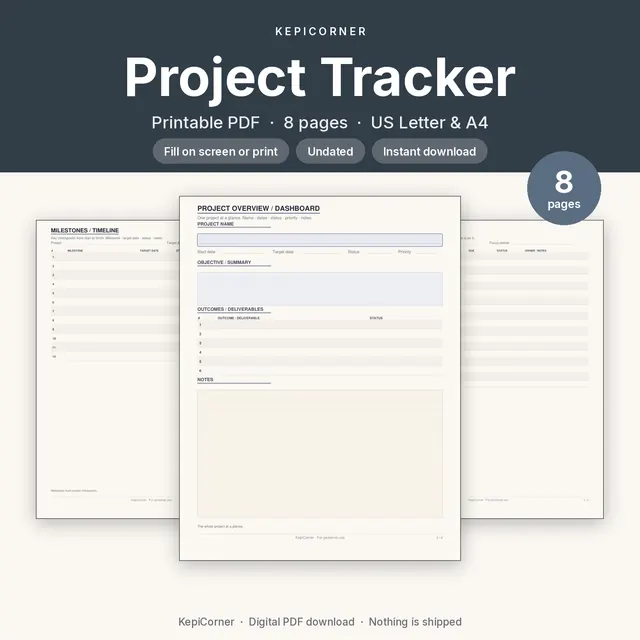 Project Tracker printable PDF cover