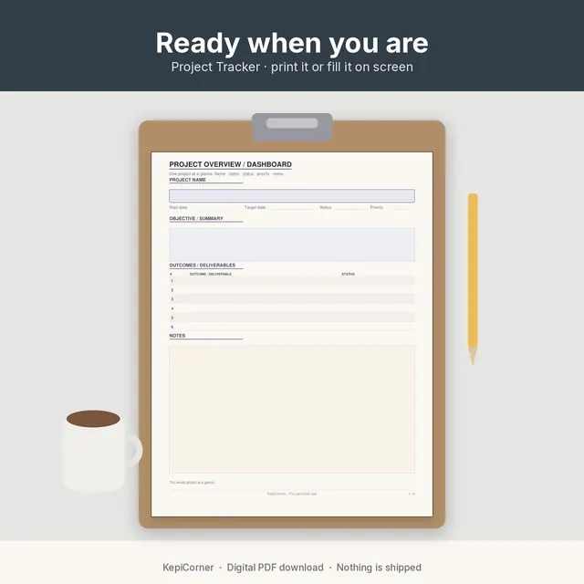 Project Tracker printable – lifestyle desk clipboard (image 2 of 10)