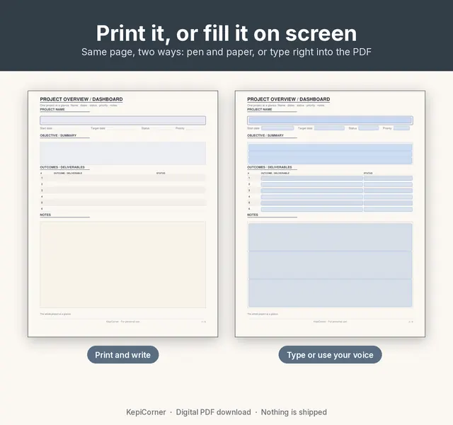 Project Tracker printable page preview
